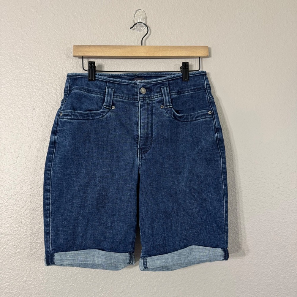 NYDJ Ella Women's Size 6 Blue High Rise‎ LiftXTuck Tech Cuffed Denim Shorts